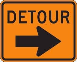 Orange detour road sign with an arrow, representing a change to a payment plan