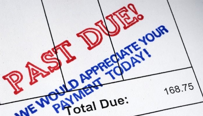 Past due invoice stamped in red with the total amount due